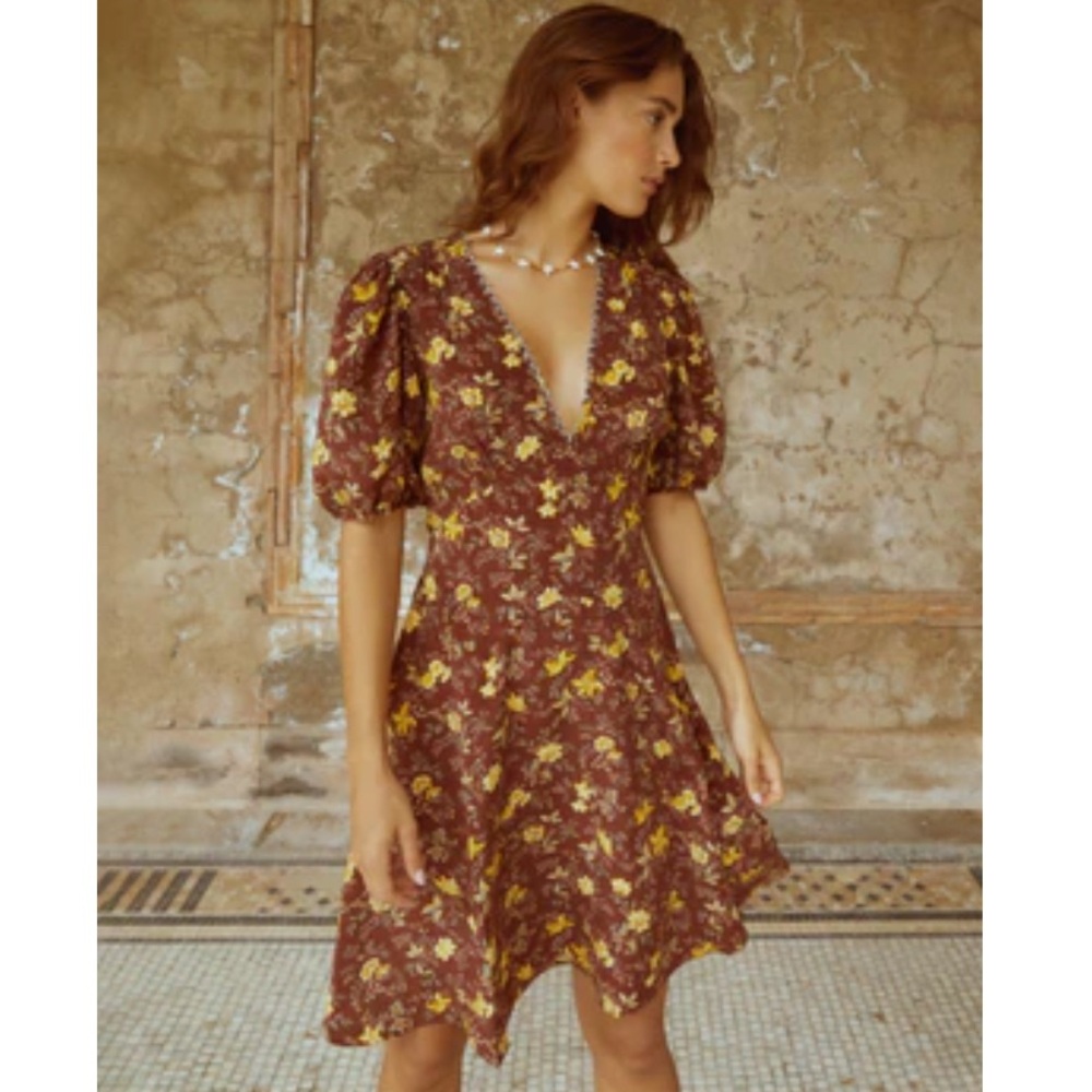 Citra Mulberry Yellow Floral Silk Dress